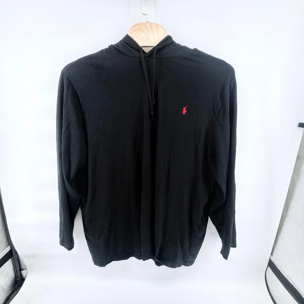 Polo Ralph Lauren Mens 3XLT Tall Black Lightweight Long Sleeve Hooded Tee Shirts